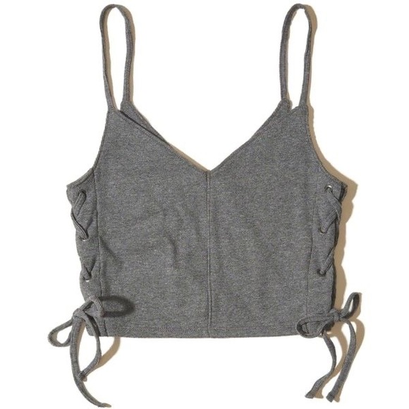 NWT Hollister Lace Up Crop Top in Heather Grey - Picture 1 of 4